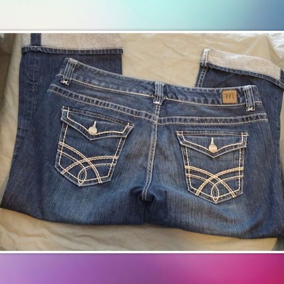 MADISON STRETCH WOMEN'S DENIM BLUE JEAN CROPPED CAPRI S 13-14 - Picture 1 of 5